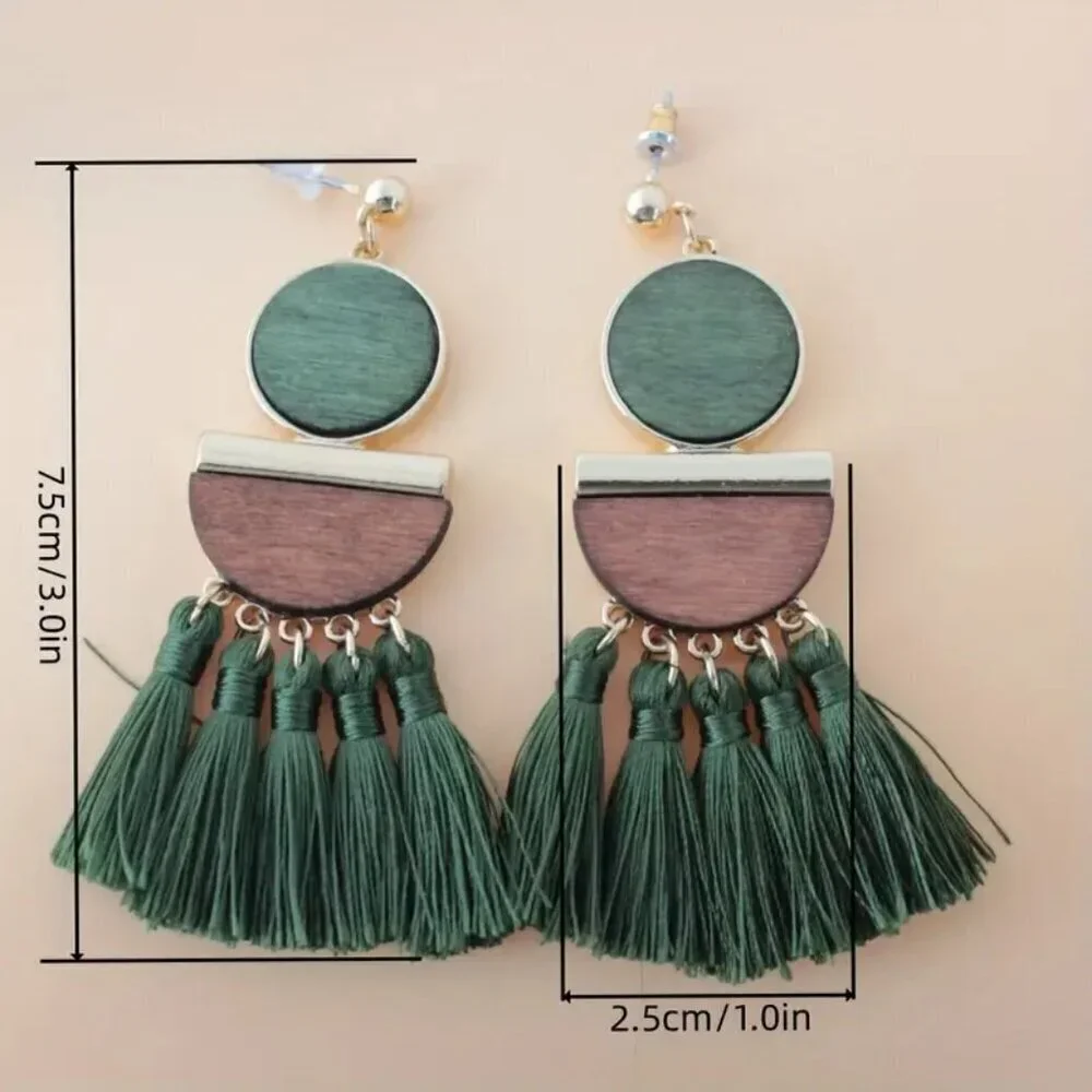 NEW pair BOHO tassel earrings, trendy vintage jewelry, retro earrings, dangle